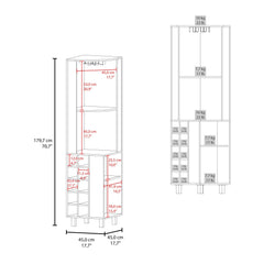 Lyra 70" Tall Corner Bar Cabinet With Four Shelves, Ten Wine Bottle Cubbies and Stemware in White