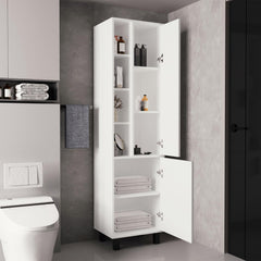 Helen Tall Storage Cabinet With Two Doors And Three Open Shelves, White