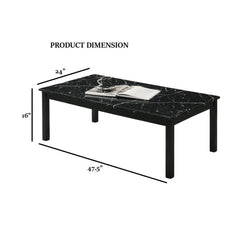 Contemporary Style 3pc Table Set 1x Coffee Table 2x End Table Faux Marble Top Wooden Legs Black Finish Primary Living Room