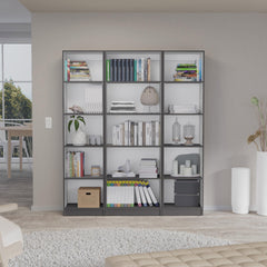 Crown 3 Piece Home Bookcase set, 60" Wide with 15 Shelves , Living Room Set Set Matt Gray - White