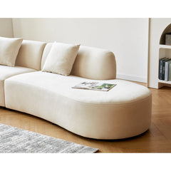 132" Curved Sofa with Throw Pillows, 6 Seater Luxury Velvet Couch with Half Moon Design and High-Density Foam, Ideal for Modern Living Room, Office & Apartment, Ivory