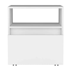 Nightstand 20"H, with One Open Shelf, 1 Drawer and Casters, White