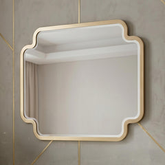 Cassandra Modern Bedroom Mirror in Beige with Sculpted Frame and Gold Accents (Dresser not included)