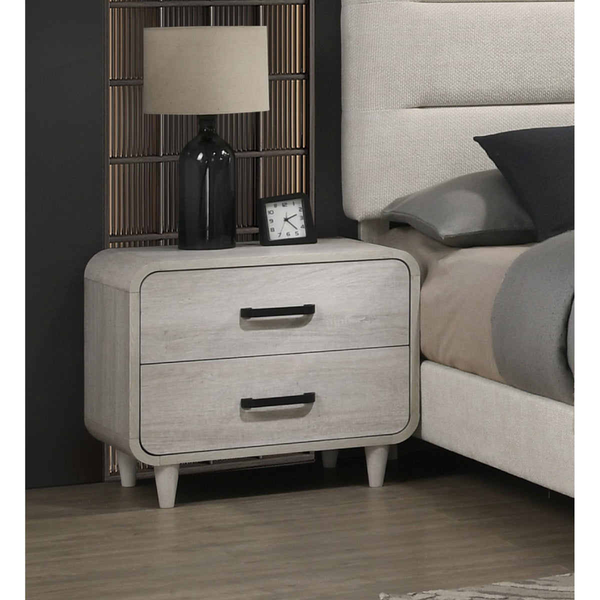 1pc Contemporary White Finish Ample Drawer Space Two Drawers Nightstand Storage Wooden Furniture Antique White Color