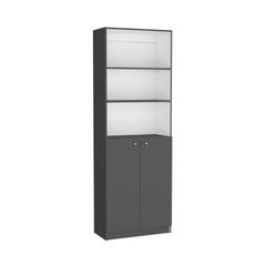 2-Door Bookcase with Upper Shelves, Matt Gray / White