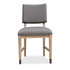 20 Inch Dining Chair, Faux Leather, Muted Natural Brown Wood Legs, Set of 2, Gray