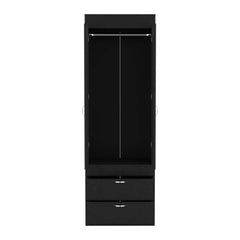 Armoire 70H", Double Door Cabinet, Two Drawers, Metal Handles, Rod, Black
