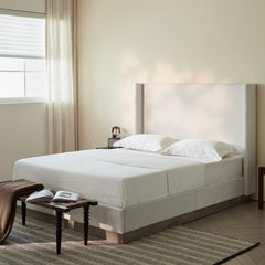 Asgard Upholstered Wingback Bed / Upholstered Wood Base Platform Bed / 52.5" High Headboard / Minimalist / Rusticity / No Box Spring Needed / King / Textured Ivory Canvas / No Noise