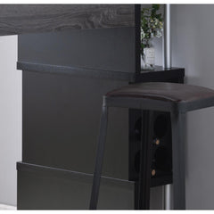 Home Bar Table with Wine Glass Compartment and Three Shelves in Distressed Grey & Black