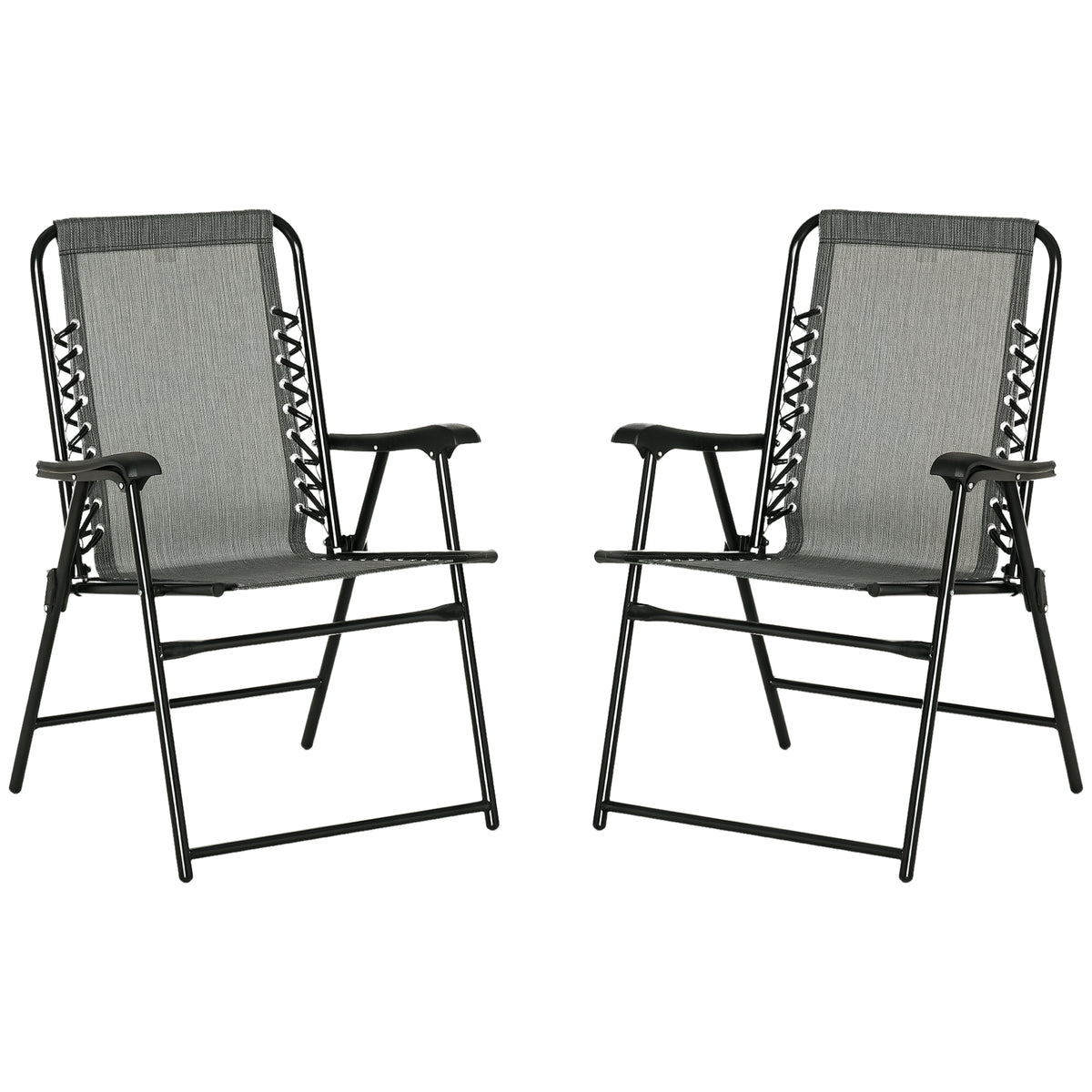 2 Pieces Outdoor Folding Chair Set, Portable Capimg Chairs with Armrest for Patio, Pool, Beach, Gray