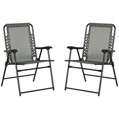 2 Pieces Outdoor Folding Chair Set, Portable Capimg Chairs with Armrest for Patio, Pool, Beach, Gray