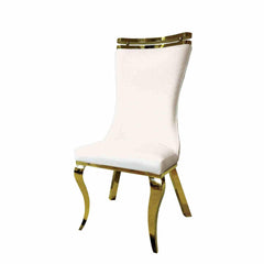 White Finish 2pc Side Chair Gold Legs Tiger Printed Upholstered Seat Dining Room