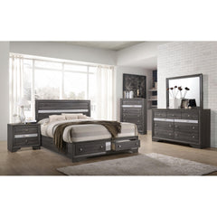 Traditional Style Full 5pc Storage Bedroom Set made with Wood in Gray