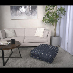 Asgard Fabric Square Pouf, Dark Blue and White