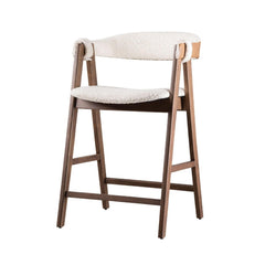 Mid-Century Modern 2pc Counter Stool Padded Seat And Back Curved Panel Back Walnut And Beige Finish