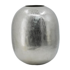 Sanctuary 13 Inch Modern Metal Vase, Curved Round Shape, Metallic Silver Finish