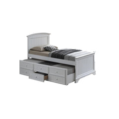 Transitional Style Capital Twin Bum Bed White Finish Headboard And Footboard Panel Trundle With 3 Storage Drawers Mortise & Tenon Joint