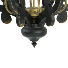 Saga 21 Inch Carved Wood Chandelier, 6 Lights, Vintage Classic, Black, Gold