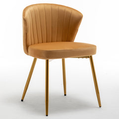 Modern Velvet Armless Accent Chair, Channel Tufted Dining Chair with Gold Metal Legs, Upholstered Side Chair for Living Room Bedroom Small Spaces