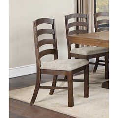 Traditional Classic Dining Side Chairs 2pc Set Rustic Brown Finish Padded Seat Cushion Gray Strong Durable Dining Furniture