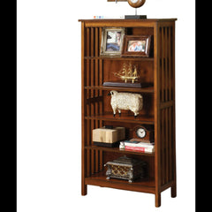 Transitional Media Shelf Five Convenient  Open Shelves, Oak