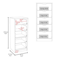 Utopia Tall Narrow Dresser, Pull Out System, Five Drawers, Natural Oak