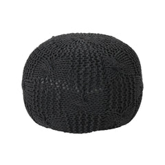Poseidon Knitted Cotton Round Pouf, Dark Gray