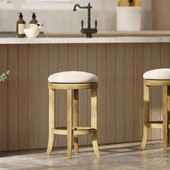 Sanctuary Counter-Height Backless Wood Swivel Barstool with Upholstered Seat, Honeysuckle, 1PC