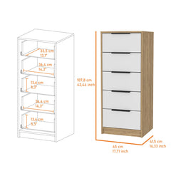Lyra 5 Drawer Dresser, Vertical Dresser -White / Pine