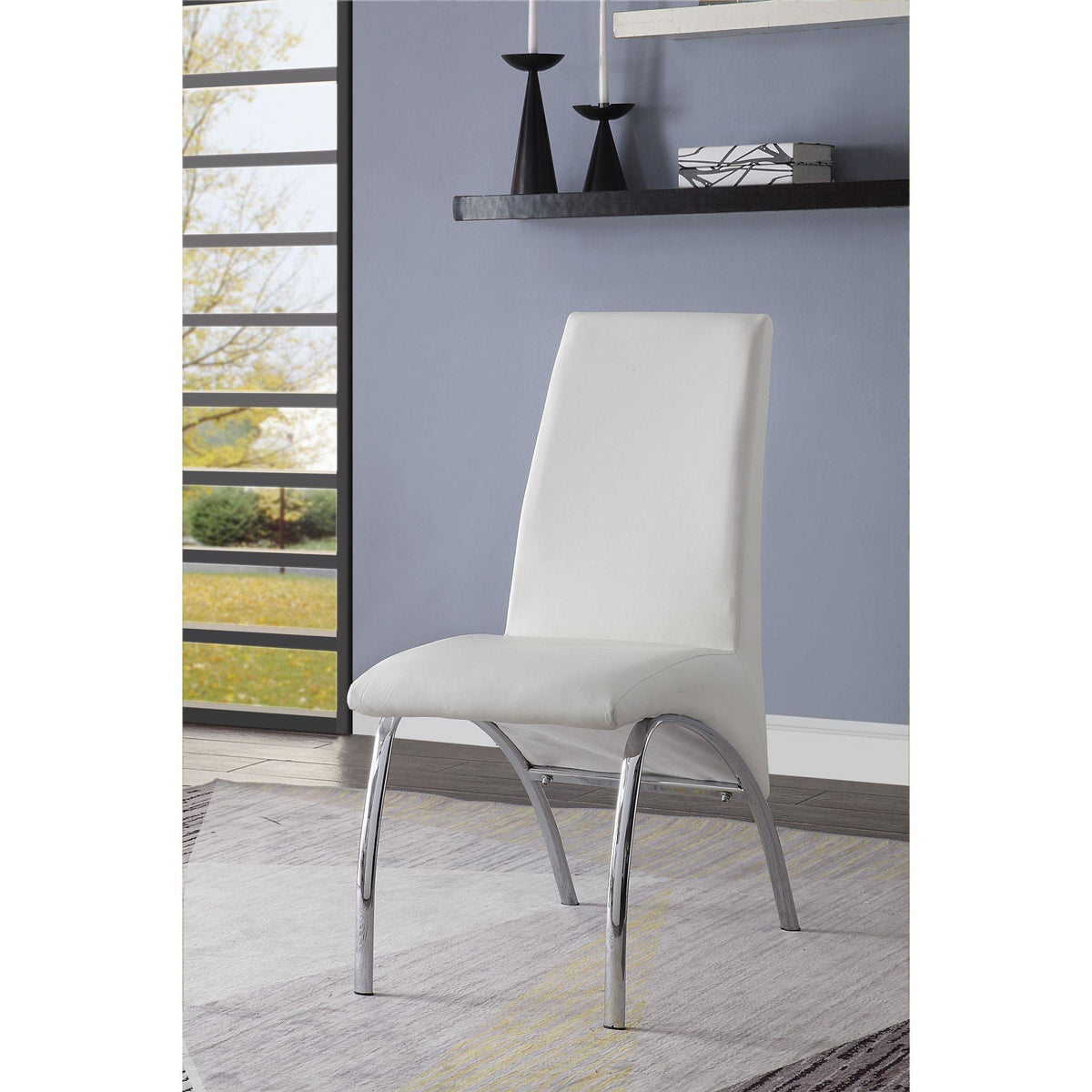 Aurora White Synthetic Leather & Chrome Finish Side Chair (Set of 2)