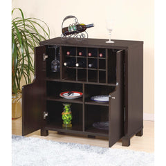 Orion Cabinet Red Cocoa with Two Doors Removeable Wine Bottle Rack Metal Wine Glass Racks Four Shelves