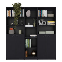 Lyra 3 Piece Home Bookcase set, 67" Wide with 11 Shelves and Two Double-Door Cabinet , Living Room Set Set Black