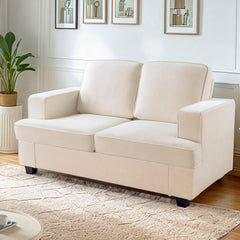 Modern Velvet Loveseat, Comfortable 2 Seater Couch with Deep Seating and High-Density Foam, Loose Back Cushions, Wide Arms, Living Room Furniture for Home, Apartment, Office, Ivory