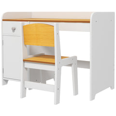 Qaba Kids Desk and Chair Set with Storage, Study Desk with Chair, White