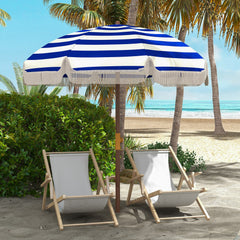 6.2' Beach Umbrella for Travel, Vent, Ruffles, Carry Bag, Portable Outdoor Umbrella for Garden, Blue Stripe