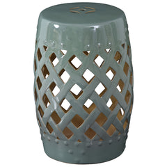 13" x 18" Ceramic Garden Stool with Woven Lattice Design & Glazed Strong Materials Decorative Outdoor Stool, Green