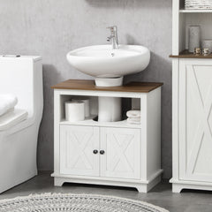 Modern Farmhouse Bathroom Sink Cabinet, Pedestal Sink Storage Cabinet with Double Doors and Shelves, White