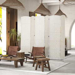 Room Divider, 6 Panel Folding Privacy Screen, 6FT Tall Portable Weave Partition Wall Divider for Bedroom, White