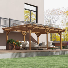12' x 16' Outdoor Pergola Grape Trellis, Wood Gazebo for Climbing Plants at Garden, Patio, Backyard, Deck, Brown