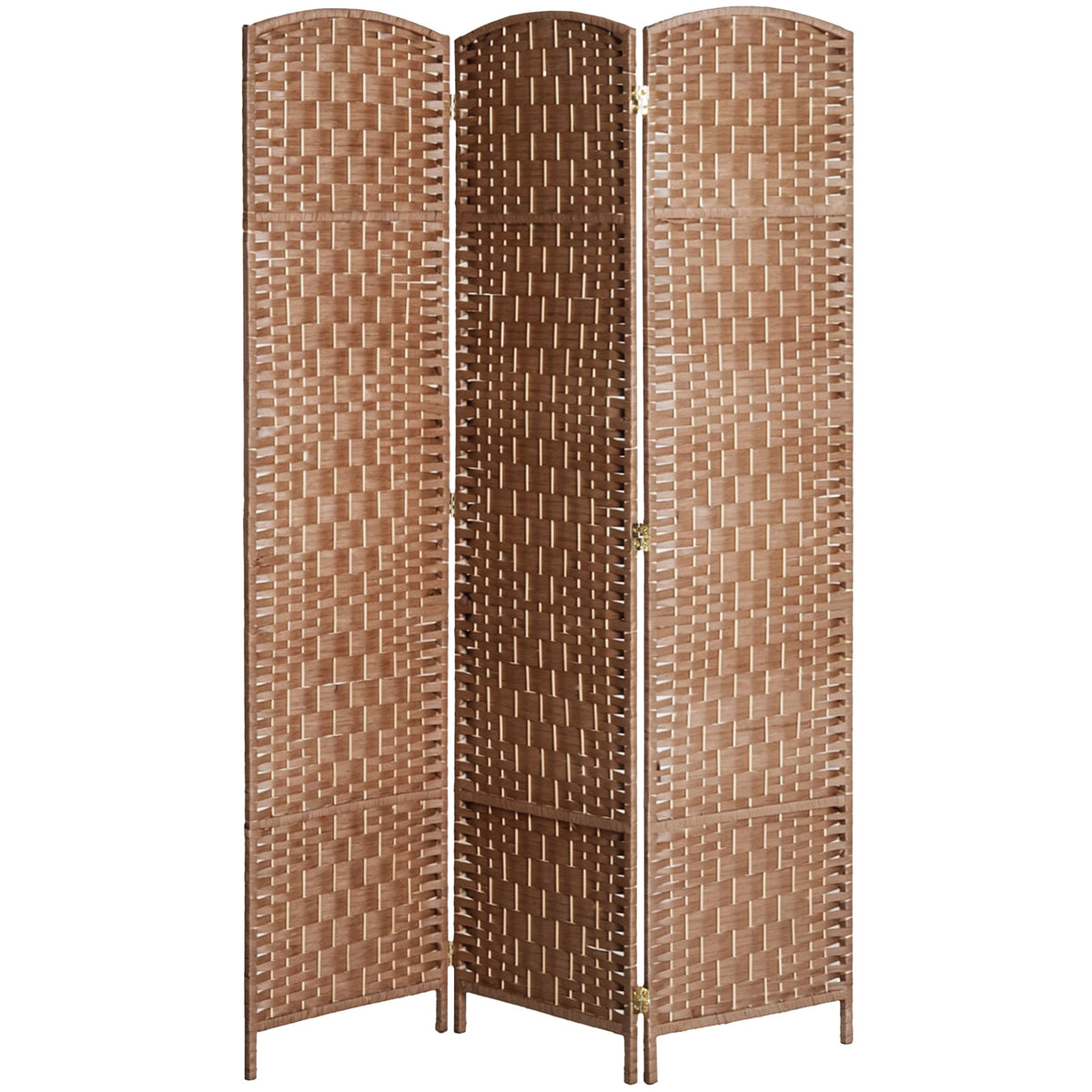 6' Tall Wicker Weave 3 Panel Room Divider Wall Divider, Natural Wood