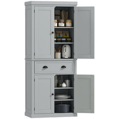 72.5" Kitchen Cabinet, Pantry Storage Cabinet with Doors and Shelves, Freestanding Food Pantry Cabinet, Gray