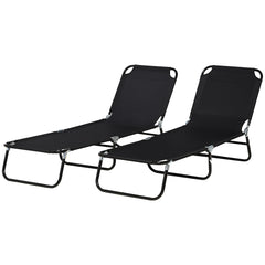 2 Piece Folding Chaise Lounge Pool Chairs, Outdoor Sun Tanning Chairs with 5-Level Reclining Back, Steel Frame for Beach, Yard, Patio, Black