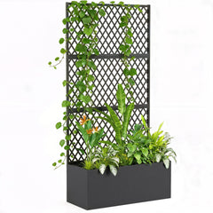 Metal Planter Box with Trellis, Raised Garden Bed with Trellis, Diamond Lattice Privacy Planter for Climbing Plants