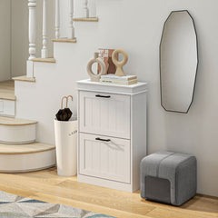 Modern Shoe Storage Cabinet with 2 Flip Drawers for 10 Pairs, Narrow Shoe Organizer for Entryway, Hallway, White