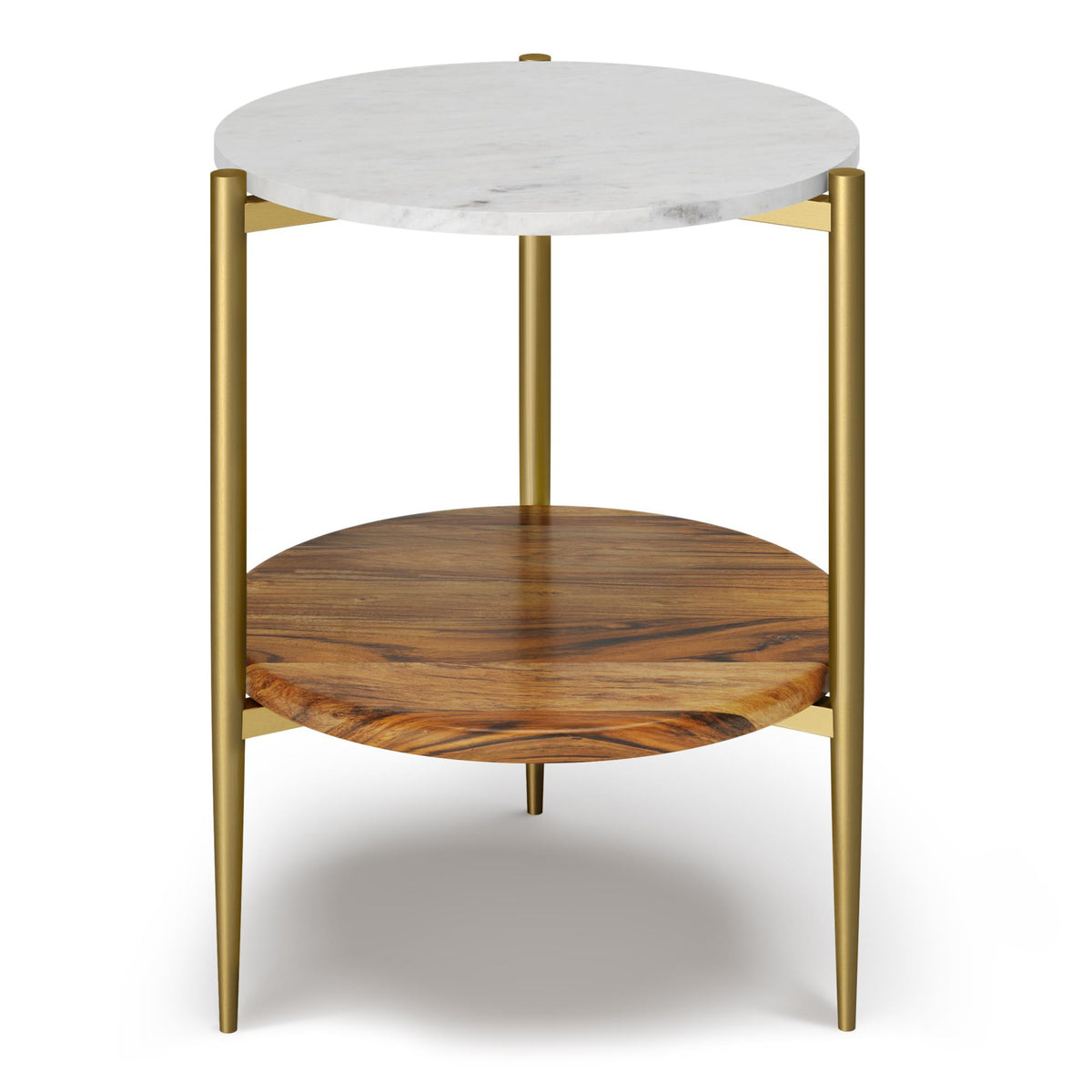 Sonata - Round Marble & Wood Side Table - White / Natural