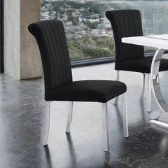 Aria Side Chair Channel Tufted Back Seat Contemporary Black And Silver Finish Dining Furniture