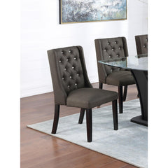 Modern Fabric / Polyfiber Ash Black Tufted Set of 2 Chairs Dining Seat Chair Rubber wood MDF Kitchen Dining Room Wingback Design