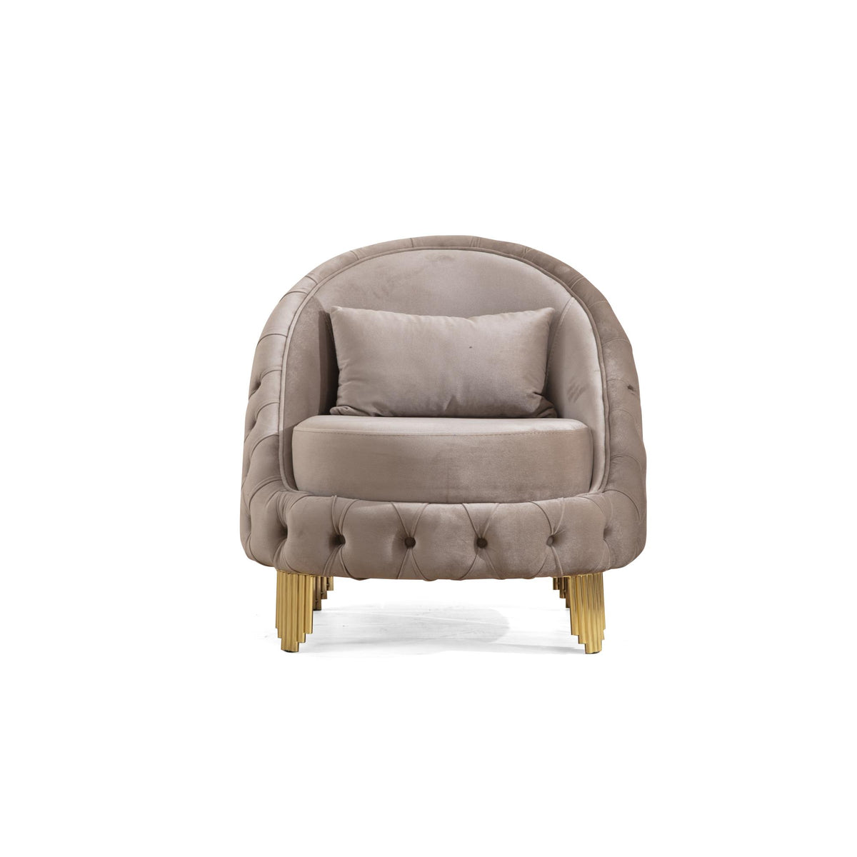 Clytemnestra Modern Style Button Tufted Chair Made Of Wood and Gold Coated Metal Legs in Taupe Color