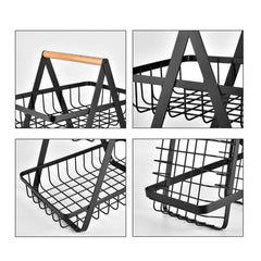 Aura tier fruit basket metal modern with wooden handle flat metal design black