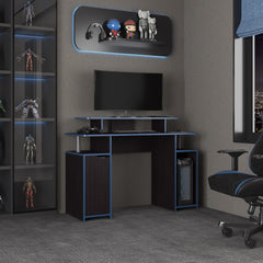 Poseidon 47" Wide 2-Tier Gamer Desk With Three Shelves And PC Tower Stand, Black